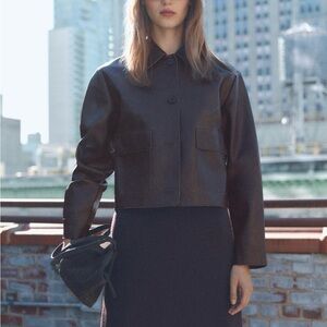 MANGO BROWN FAUX LEATHER SHORT JACKET WITH POCKETS ~ SIZE MEDIUM ~ NWT